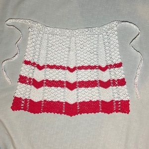 Hand Crocheted apron , white and salmon color